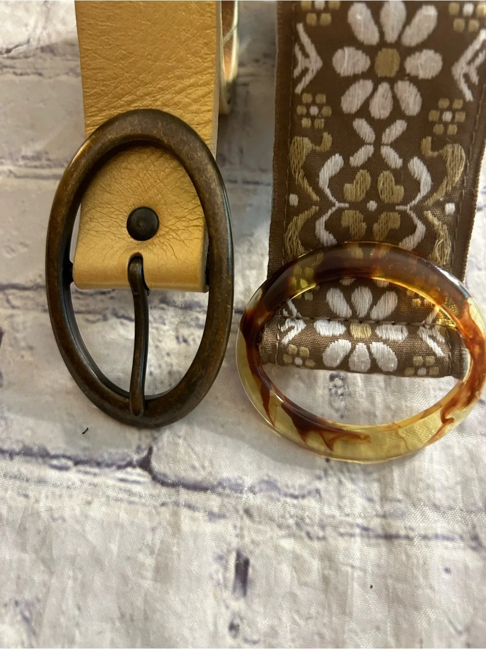 FRESH PRODUCE 100% COTTON BOHO BELT & VTG CANDIES METALLIC GOLD BELT